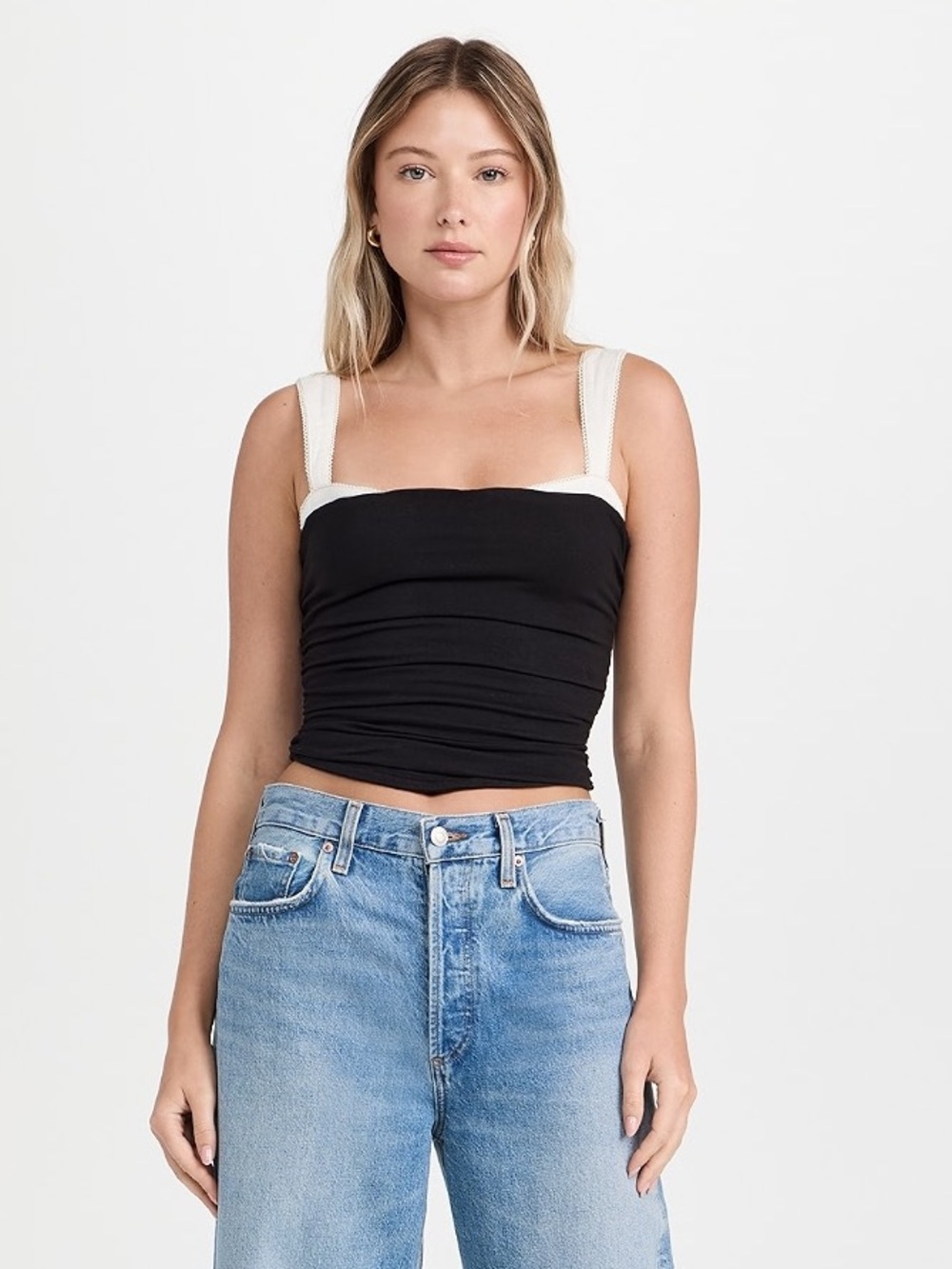 FREE PEOPLE 2 Tone Layered Bustier-Style Cropped Tank Top in Black Combo